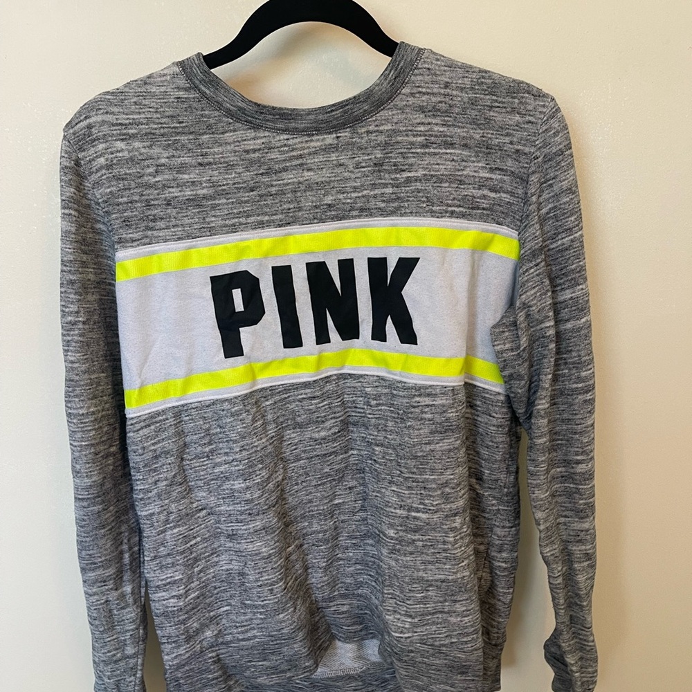 PINK Victoria's Secret Gray Sweater with Neon Accents